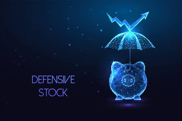Obranné Akcie Obchodní Odolnost Futuristický Koncept Prasečí Banky Ochranný Deštník — Stockový vektor