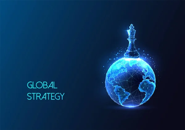 Глобальна Стратегія Всесвітній Вплив Футуристична Концепція Лідерства Шаховою Фігурою Планетою — стоковий вектор