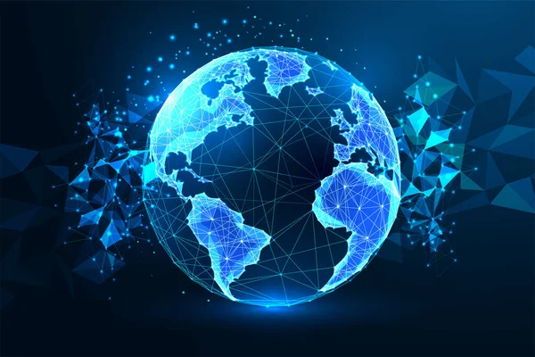 Globální Vývoj Tažený Technologickým Pokrokem Futuristický Koncept Planetou Země Globus — Stockový vektor