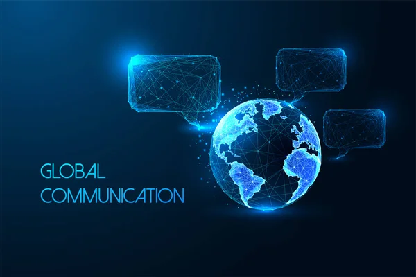 Comunicazione Globale Interazione Livello Mondiale Concetto Futuristico Con Globo Terrestre — Vettoriale Stock