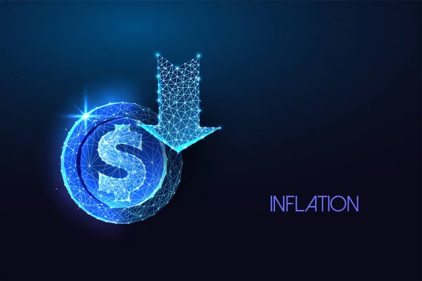 Inflation Economic Downturn Financial Crisis Futuristic Concept Dollar Coin Arrow — Stock Vector