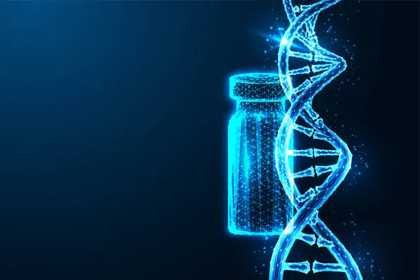 Innowacja Genetyczna Futurystyczna Koncepcja Postępu Medycyny Pasmem Dna Ampułką Szczepionką Ilustracja Stockowa