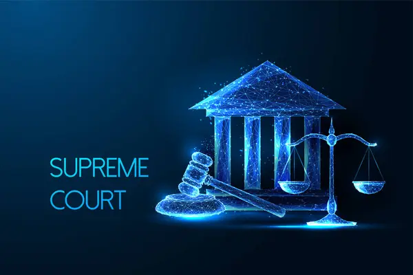 Sąd Najwyższy System Prawny Futurystyczna Koncepcja Sprawiedliwości Gmachem Sądu Łuskami Ilustracje Stockowe bez tantiem
