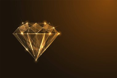 Koyu kahverengi arka planda izole altın elmas. Tasarım lüksü, zarafeti vurguluyor, zenginliği ve birinci sınıf karmaşıklığı vurguluyor. Rdiant, üst düzey estetik. Soyut vektör illüstrasyonu