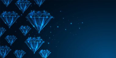 Pırıl pırıl parlayan elmas arkaplanı olan soyut modern afiş. Lüks zemin, üst düzey markalaşma, zarafet, zenginlik ve ayrıcalık. Parıldayan düşük çokgen sdesign vektör çizimi.