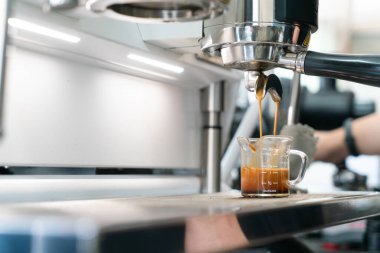 profesyonel kahve makinesi ile kafede kahve hazırlama