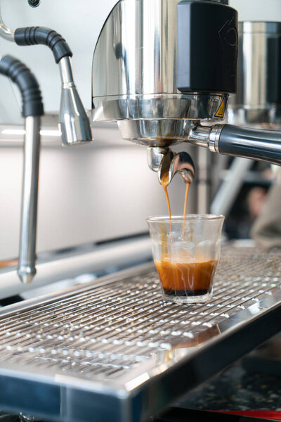 Professional espresso coffee making machine in a restaurant
