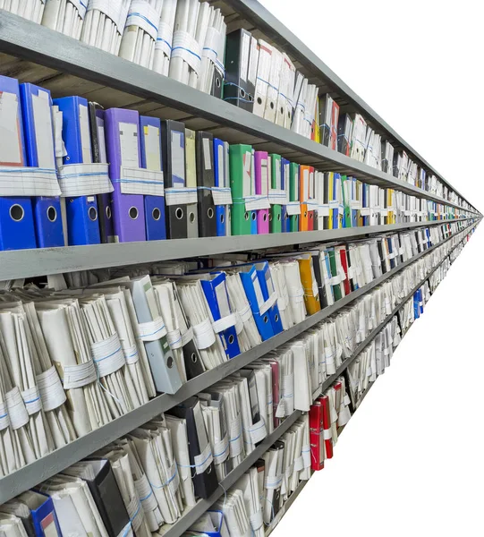 Archival Shelves Stationery Folders Bundles Bales Paper Documents Stretching Distance — Stock Photo, Image