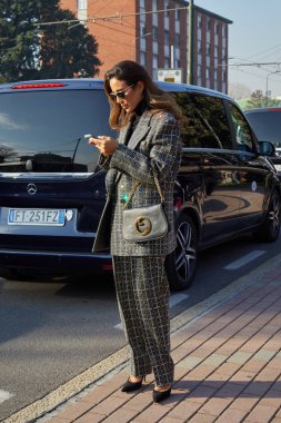 MILAN, ITALY - JANUARY 13, 2023: Tamara Kalinic before Gucci fashion show, Milan Fashion Week street style