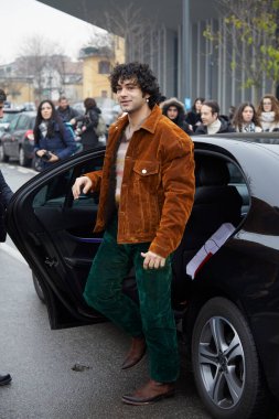 MILAN, ITALY - JANUARY 15, 2023: Massimiliano Caiazzo before Etro fashion show, Milan Fashion Week street style