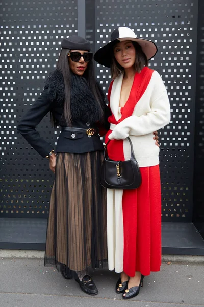 Milan Italy February 2023 Women Black Jacket Red White Jacket — Stock Photo, Image