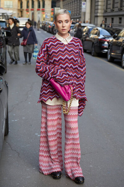 MILAN, ITALY - FEBRUARY 25, 2023: Svetlana Asta before Missoni fashion show, Milan Fashion Week street style