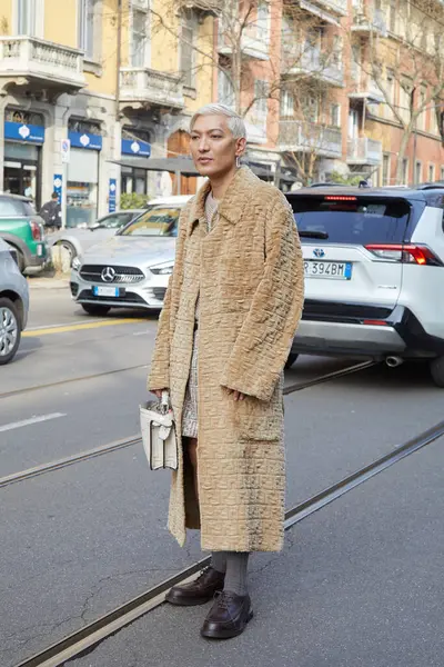 stock image MILAN, ITALY - FEBRUARY 21 , 2024: Bryan Boy before Fendi fashion show, Milan Fashion Week street style