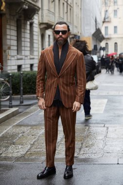 MILAN, ITALY - JANUARY 20, 2025: Fadi Koteiche before Giorgio Armani fashion show, Milan Fashion Week street style clipart