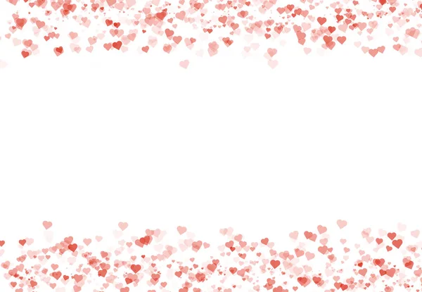 Confetti Red Hearts Scattered Unevenly Top Bottom White Background Cute — стоковое фото