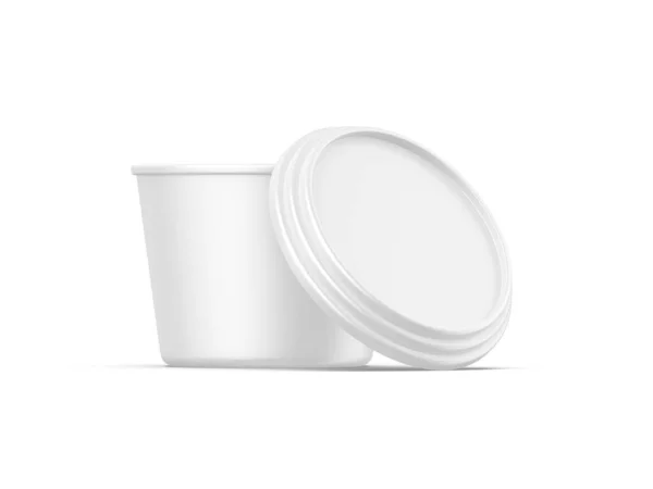 Taza Tarro Plástico Con Tapa Maqueta Para Embalaje Marca Ilustración —  Fotos de Stock