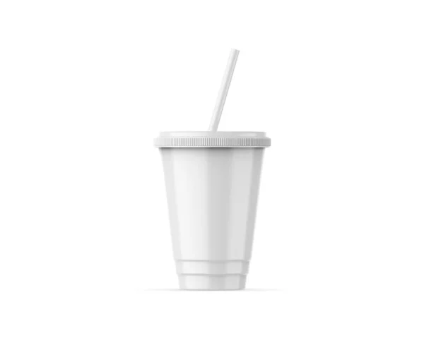 Prázdný Plastový Kelímek Jedno Použití Slámou Mockup Izolovaném Bílém Pozadí — Stock fotografie