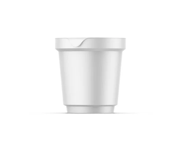 空白软垫塑料杯 盖上酸奶 甜点或果酱 现实的包装模型模板 3D渲染说明 — 图库照片