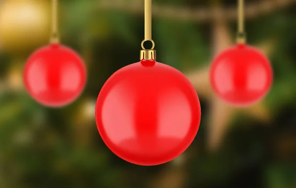 ハンギングのための黄金のループと伝統的なクリスマスツリーの赤いボール ループモックアップ付き古典的な祭りの休日のドアの明るい球のおもちゃ 3Dレンダリング図 — ストック写真