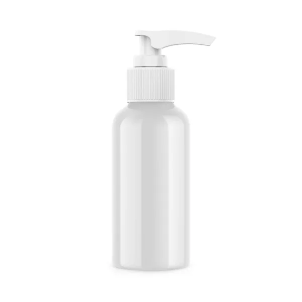 液体石鹸 シャンプー シャワージェル ローション ボディミルク用のディスペンサーモックアップ付きホワイト光沢のあるプラスチックボトル 3Dレンダリング図 — ストック写真