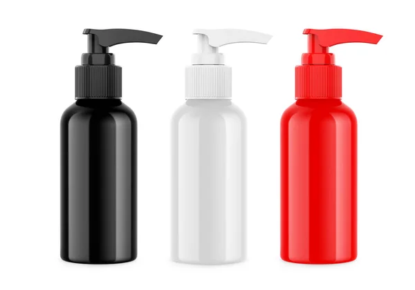 Weiße Glänzende Plastikflasche Mit Spender Attrappe Für Flüssigseife Shampoo Duschgel Stockbild