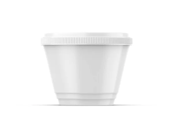 Fehér Műanyag Edény Fóliával Fedett Joghurt Krém Desszert Vagy Lekvár — Stock Fotó