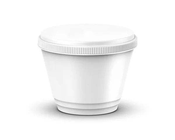 Witte Plastic Pot Met Folie Omslag Voor Yoghurt Room Dessert — Stockfoto