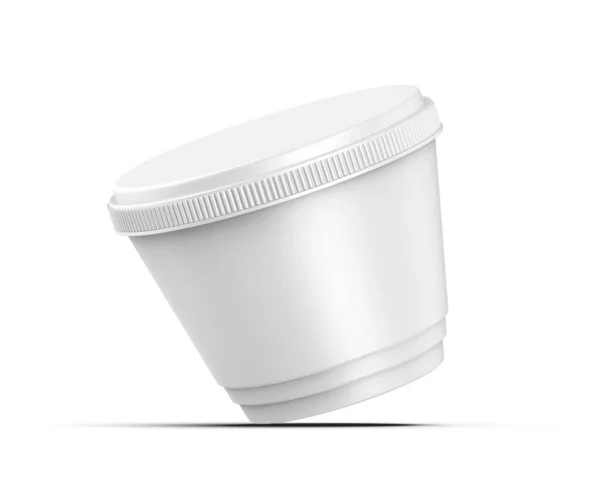 Fehér Műanyag Edény Fóliával Fedett Joghurt Krém Desszert Vagy Lekvár — Stock Fotó