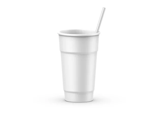 冷たい飲み物 ソーダポップ アイスティーやコーヒー カクテル ミルクシェイク用の蓋とストロー付きの使い捨てカップ 3Dレンダリング図 — ストック写真