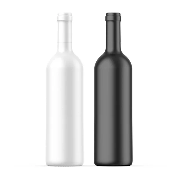 Två Tomma Vinflaskor Mockups Isolerad Vit Bakgrund Illustration — Stockfoto