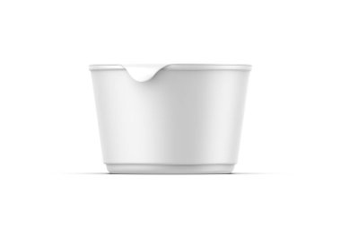 Yoğurt, krema, tatlı ya da reçel için folyo kaplı plastik bardak modeli. 200 ml ambalaj şablonu. 3d illüstrasyon 