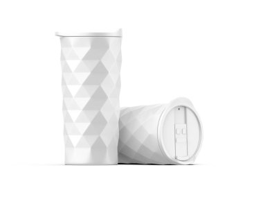 Süpürge kahve bardağı boş model şablonu 3D illüstrasyon.