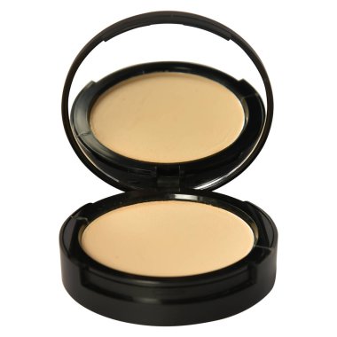 Yuvarlak kutuda aynalı pudra. Yastık yüzlü vakıf davası. Kozmetik güzellik ürün paketi şablonu. Marka ve reklamlar için bir model. 3d illüstrasyon