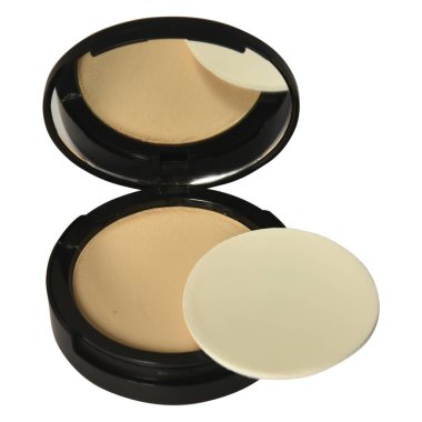 Yuvarlak kutuda aynalı pudra. Yastık yüzlü vakıf davası. Kozmetik güzellik ürün paketi şablonu. Marka ve reklamlar için bir model. 3d illüstrasyon