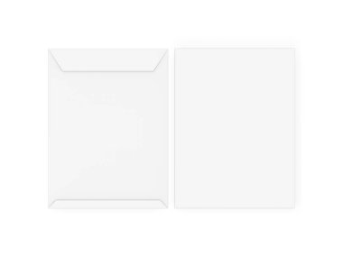 9x12 Zarf Modeli. İzole edilmiş beyaz arkaplanda boş C4 boyutunda bir zarf modeli. 3d illüstrasyon