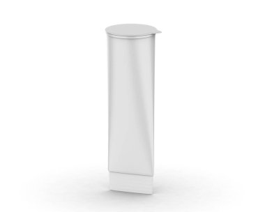 Tek kullanımlık çikolatalı dondurma sıkılmış kağıt bardak. Dondurma, kalippo tüpü maketi, 3 boyutlu illüstrasyon.