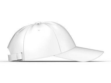 İzole edilmiş beyaz arkaplanda boş beyaz beysbol şapkası modeli, 3 boyutlu illüstrasyon