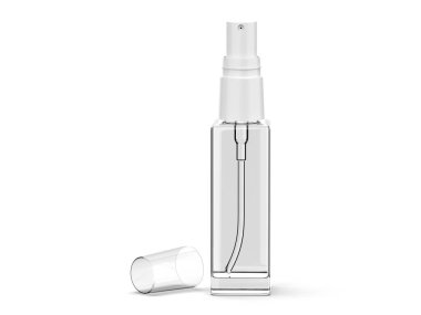 Şeffaf mini 30 ml taşınabilir sprey şişesi markalaşma ve sunum için, 3D illüstrasyon