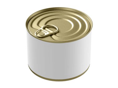 Henüz keşfedilmemiş Teneke Kutu Mockup. Konserve yiyecekler. Güvenli ve uzun vadeli yiyecek depolama için alüminyum kutu. Çelik Mühürlü Yiyecek Depolama Konteynırı, 3 boyutlu illüstrasyon.