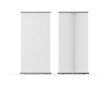 Retractable banner mockup, standee roll up banner mock up template on isolated white background, 3d illustration