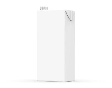 Meyve suyu, süt ve diğer içecekler için beyaz karton kutu şablonu, 3D illüstrasyon