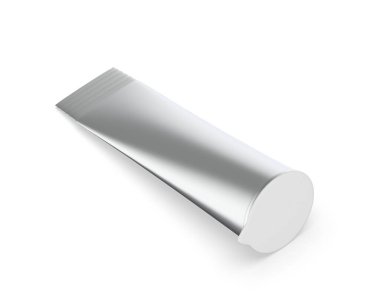 Metalik buz lolipopu, izole edilmiş beyaz arkaplandaki tüp modelini sıkıştırır, 3d illüstrasyon