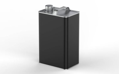 Damgalama ve modelleme için kapaklı siyah teneke kutu, 3D illüstrasyon.