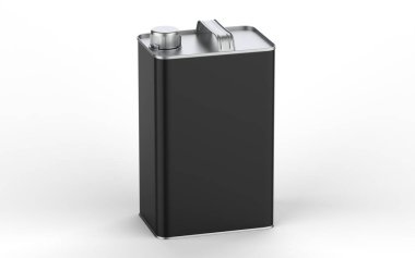 Damgalama ve modelleme için kapaklı siyah teneke kutu, 3D illüstrasyon.