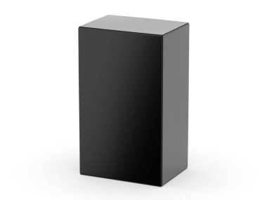 Siyah karton kutu maketi, ambalaj karton karton kutu markalaşma ve sunum için şablon, 3d illüstrasyon