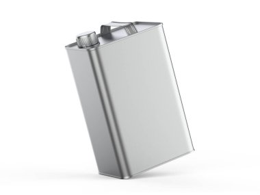 Metalik zeytinyağı bidonu markalaştırma ve promosyon için kullanılabilir, izole edilmiş beyaz arka planda metal teneke kutu. 3d illüstrasyon