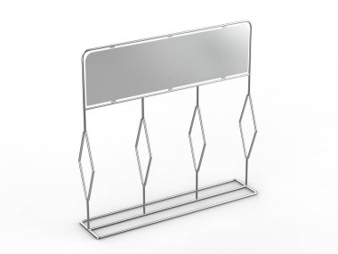 Motosiklet park yeri modelleme şablonu, reklam afişi izole edilmiş beyaz arka plan, 3 boyutlu illüstrasyon