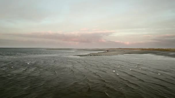 공중에서 네덜란드 West Terschelling Aerial View Wadden Sea Sunset — 비디오