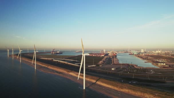Galder Hollanda Daki Yeni Rüzgar Çiftliğinin Havadan Görünüşü — Stok video