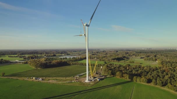 Hollanda Galder Inşaat Halindeki Rüzgar Tarlasının Havadan Görüntüsü — Stok video